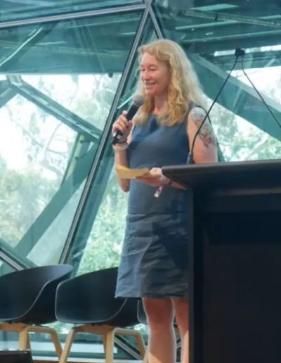 Donna presenting at SDNow, Fed Square, 2018